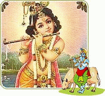 Sri_Krishna_Shri Krsna with his flute, Cow & Calf.